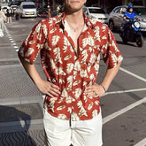 Hearujoy Mens Casual Shirts Summer New Fashion Cuban Collar Large Size Shirts Short Sleeves Retro Seaside Beach Vacation Mens Tops